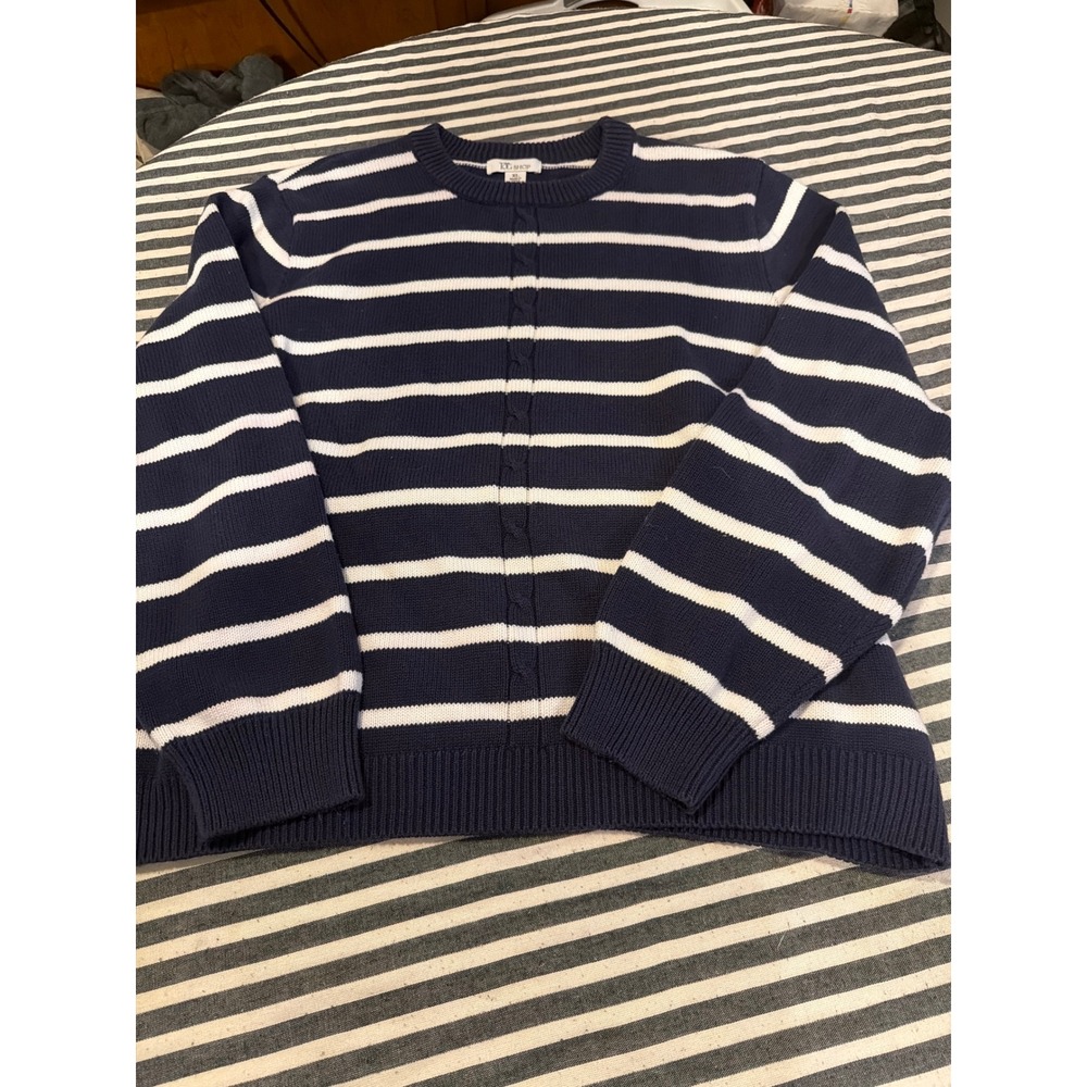 The Tog Shop Navy Blue White Striped Cotton Cable Knit Sweater Womens XL ASU727